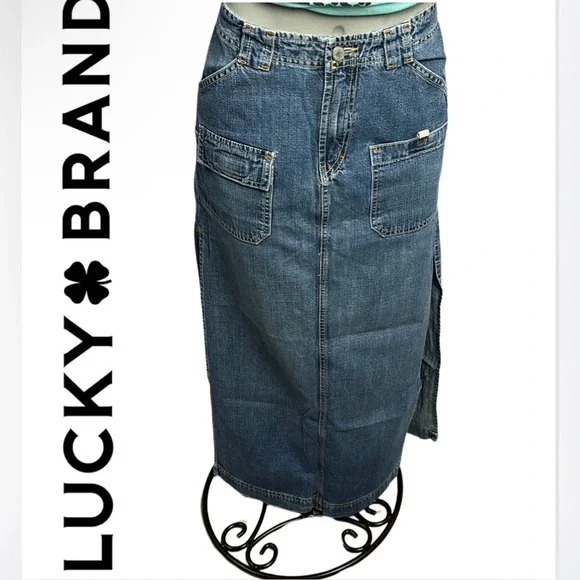 Lucky Brand Denim Maxi Skirt | Vintage Style | Size 4/27 | Side Slits - Picture 4 of 16